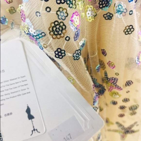 Beige Mini Dress Custom Made Puff Sleeve - NEW - Picture 3 of 9